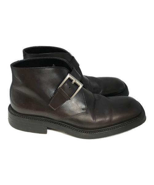 PRADA（プラダ）PRADA (プラダ) スクエアトゥシングルモンクストラップブーツ ブラウン サイズ:6 1/2の古着・服飾アイテム