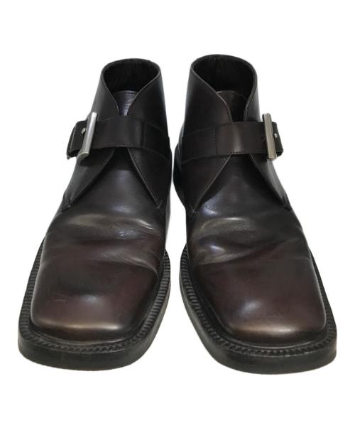 PRADA（プラダ）PRADA (プラダ) スクエアトゥシングルモンクストラップブーツ ブラウン サイズ:6 1/2の古着・服飾アイテム