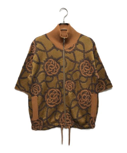 DRIES VAN NOTEN（ドリスヴァンノッテン）DRIES VAN NOTEN (ドリスヴァンノッテン) 花柄ジップアップ半袖ニット ブラウン サイズ:XSの古着・服飾アイテム
