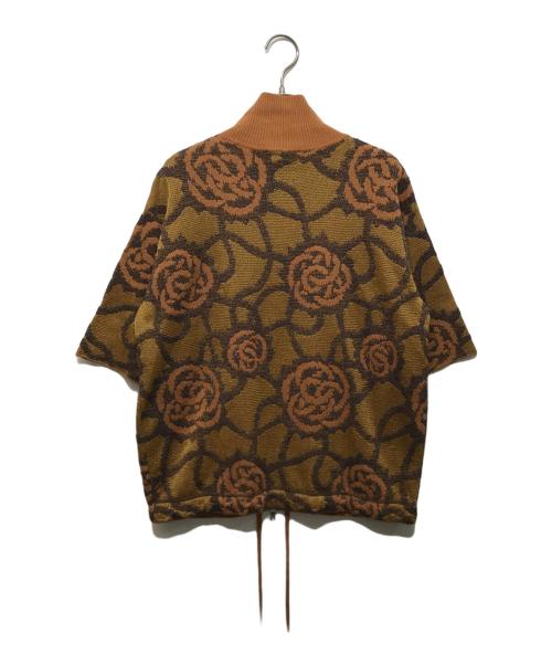 DRIES VAN NOTEN（ドリスヴァンノッテン）DRIES VAN NOTEN (ドリスヴァンノッテン) 花柄ジップアップ半袖ニット ブラウン サイズ:XSの古着・服飾アイテム