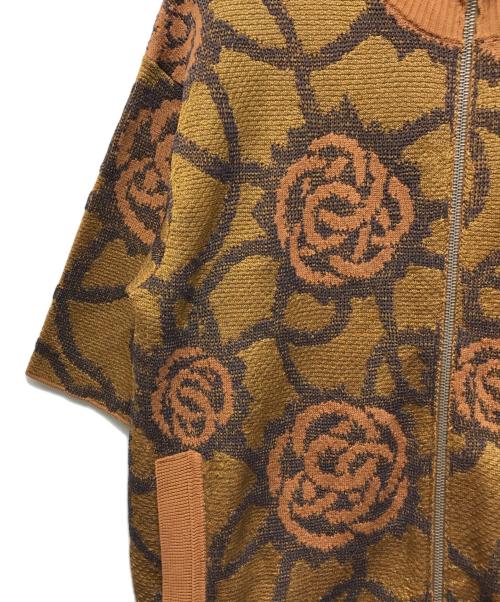 DRIES VAN NOTEN（ドリスヴァンノッテン）DRIES VAN NOTEN (ドリスヴァンノッテン) 花柄ジップアップ半袖ニット ブラウン サイズ:XSの古着・服飾アイテム