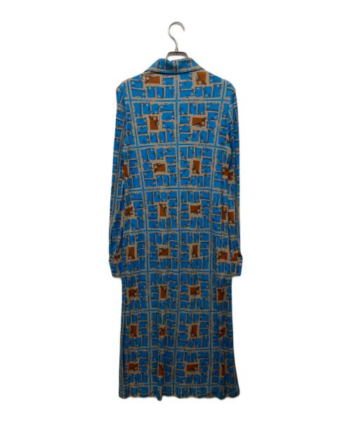 HERMES（エルメス）HERMES (エルメス) シルク総柄ワンピース ブルー サイズ:42の古着・服飾アイテム