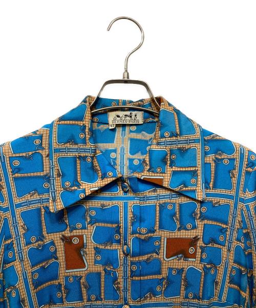 HERMES（エルメス）HERMES (エルメス) シルク総柄ワンピース ブルー サイズ:42の古着・服飾アイテム