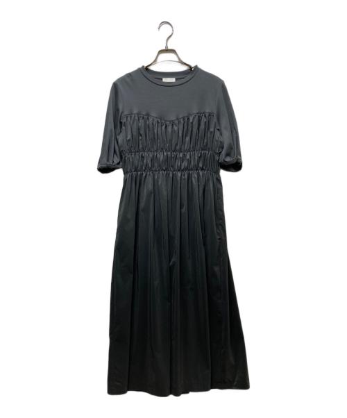 BALLSEY（ボールジィ）BALLSEY (ボールジィ) コットンジャージーコンビ シャーリングワンピース グレー サイズ:36の古着・服飾アイテム