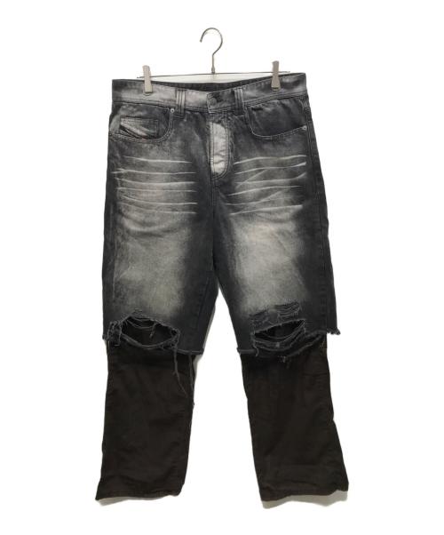 DIESEL（ディーゼル）DIESEL (ディーゼル) P-HANS レイヤード ワイド デニムパンツ ブラック サイズ:50の古着・服飾アイテム
