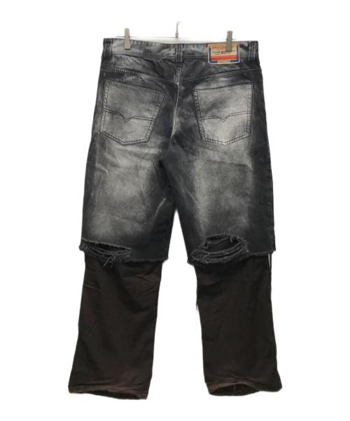 DIESEL（ディーゼル）DIESEL (ディーゼル) P-HANS レイヤード ワイド デニムパンツ ブラック サイズ:50の古着・服飾アイテム