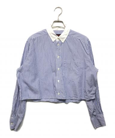 キャバン コットンタイプライター クロップドシャツ クレリック 白 青 ux2 中古・古着通販】CABaN (キャバン) コットンタイプライター クロップド