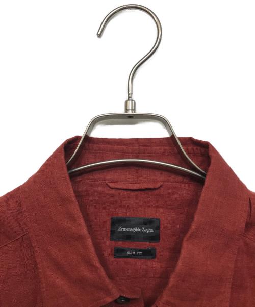 ERMENEGILDO ZEGNA（エルメネジルド・ゼニア）Ermenegildo Zegna (エルメネジルド・ゼニア) 半袖リネンシャツ レッド サイズ:Mの古着・服飾アイテム