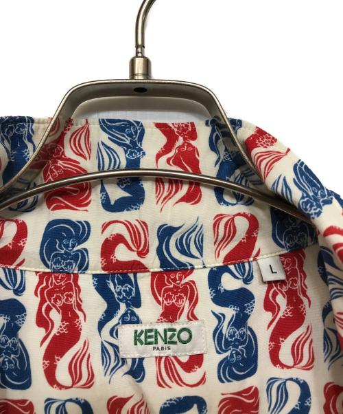 KENZO（ケンゾー）KENZO (ケンゾー) 人魚プリント開襟シャツ ホワイト×ブルー サイズ:Lの古着・服飾アイテム
