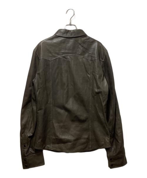 DOLCE & GABBANA（ドルチェ＆ガッバーナ）DOLCE & GABBANA (ドルチェ＆ガッバーナ) ラムレザーウエスタン シャツ グリーン サイズ:50の古着・服飾アイテム