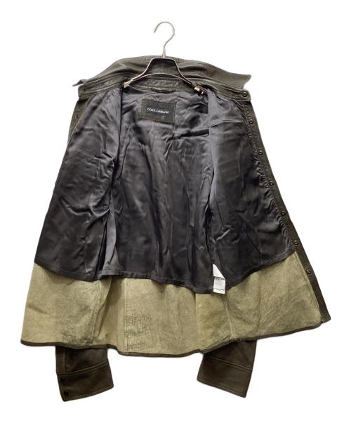 DOLCE & GABBANA（ドルチェ＆ガッバーナ）DOLCE & GABBANA (ドルチェ＆ガッバーナ) ラムレザーウエスタン シャツ グリーン サイズ:50の古着・服飾アイテム