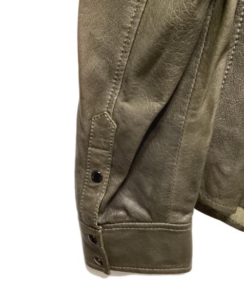 DOLCE & GABBANA（ドルチェ＆ガッバーナ）DOLCE & GABBANA (ドルチェ＆ガッバーナ) ラムレザーウエスタン シャツ グリーン サイズ:50の古着・服飾アイテム