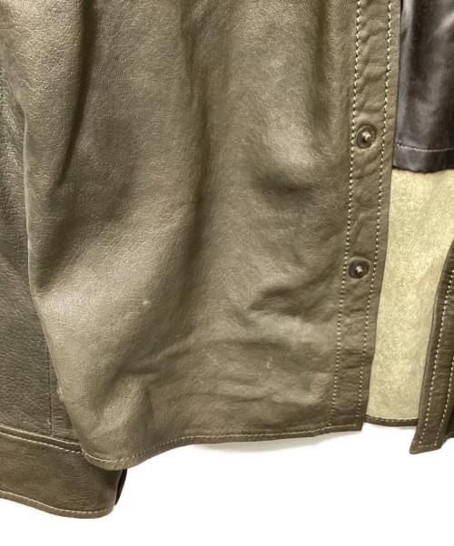 DOLCE & GABBANA（ドルチェ＆ガッバーナ）DOLCE & GABBANA (ドルチェ＆ガッバーナ) ラムレザーウエスタン シャツ グリーン サイズ:50の古着・服飾アイテム