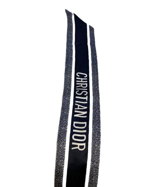 Christian Dior（クリスチャン ディオール）Christian Dior (クリスチャン ディオール) ミッツァシルクスカーフ ホワイト×ネイビーの古着・服飾アイテム