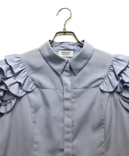 HANAE MORI（ハナエモリ）HANAE MORI (ハナエモリ) CELFORD (セルフォード) フリルショルダーブラウス ブルー サイズ:38の古着・服飾アイテム