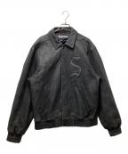 SUPREMEシュプリーム）の古着「21AW pebbled leather varsity jacket（ペブルド レザーバーシティジャケット）」｜ブラック