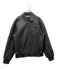 SUPREME（シュプリーム）の古着「21AW pebbled leather varsity jacket（ペブルド レザーバーシティジャケット）」｜ブラック