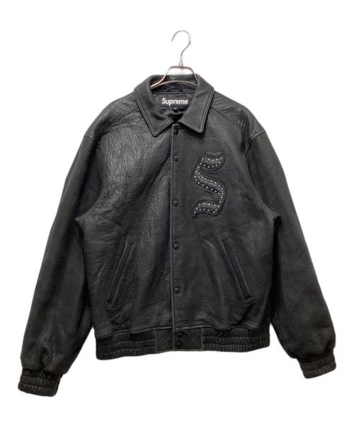 SUPREME（シュプリーム）SUPREME (シュプリーム) 21AW pebbled leather varsity jacket（ペブルド レザーバーシティジャケット） ブラック サイズ:Lの古着・服飾アイテム