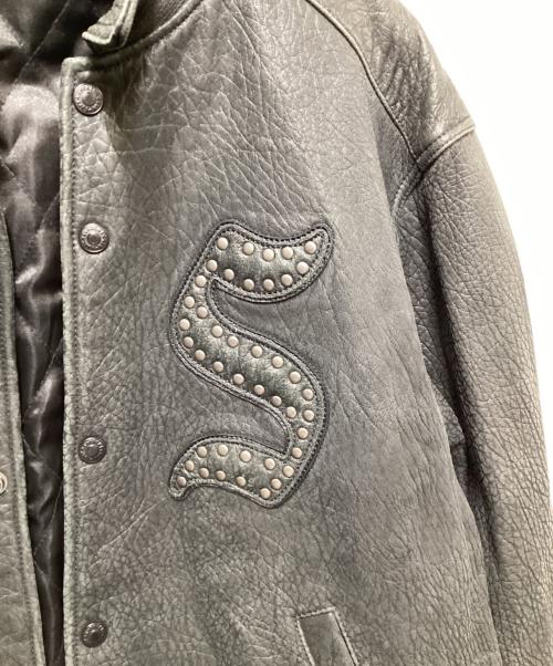 SUPREME（シュプリーム）SUPREME (シュプリーム) 21AW pebbled leather varsity jacket（ペブルド レザーバーシティジャケット） ブラック サイズ:Lの古着・服飾アイテム