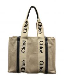 Chloe（クロエ）の古着「ウッディミディアムキャンバスレザートートバッグ」｜ホワイト×ブラック