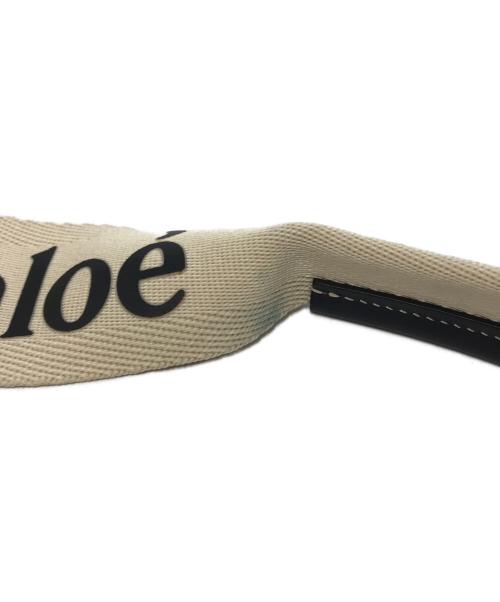 Chloe（クロエ）Chloe (クロエ) ウッディミディアムキャンバスレザートートバッグ ホワイト×ブラックの古着・服飾アイテム