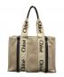Chloe（クロエ）の古着「ウッディミディアムキャンバスレザートートバッグ」｜ホワイト×ブラック