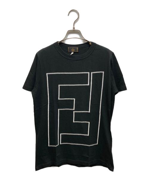 FENDI（フェンディ）FENDI (フェンディ) ビッグ刺繍ロゴＴシャツ ブラック サイズ:40の古着・服飾アイテム