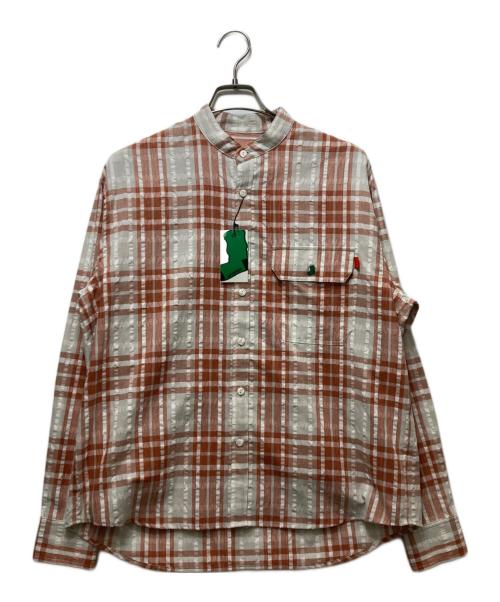 WHIMSY（ウィムジー）WHIMSY (ウィムジー) PLAID STAND COLLAR SHIRT ベージュ サイズ:Mの古着・服飾アイテム