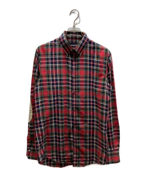 DSQUARED2（ディースクエアード）DSQUARED2 (ディースクエアード) エルボーパッチチェックシャツ レッド サイズ:48の古着・服飾アイテム