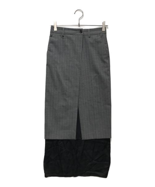 MM6 Maison Margiela（エムエムシックスメゾンマルジェラ）MM6 Maison Margiela (エムエムシックスメゾンマルジェラ) ラップスカート付ストライプロングスカート グレー サイズ:36の古着・服飾アイテム