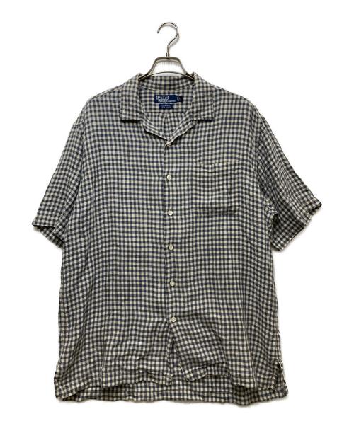 POLO RALPH LAUREN（ポロ・ラルフローレン）POLO RALPH LAUREN (ポロ・ラルフローレン) ギンガムチェックリネンシャツ ホワイト×ネイビー サイズ:Ｌの古着・服飾アイテム
