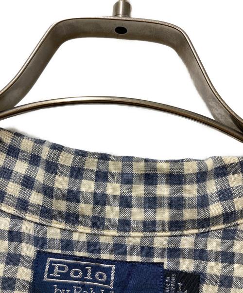 POLO RALPH LAUREN（ポロ・ラルフローレン）POLO RALPH LAUREN (ポロ・ラルフローレン) ギンガムチェックリネンシャツ ホワイト×ネイビー サイズ:Ｌの古着・服飾アイテム