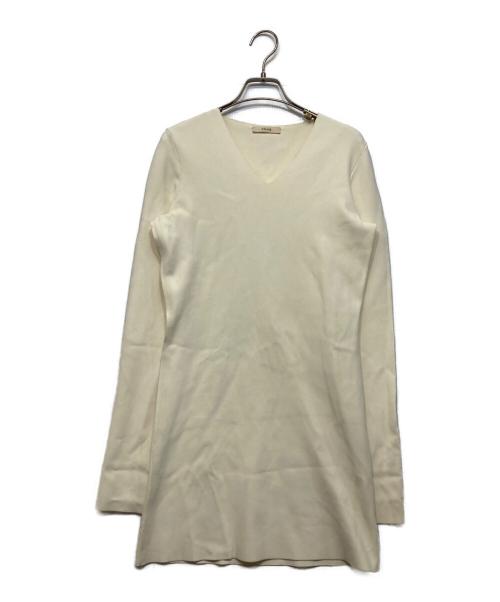 CELINE（セリーヌ）CELINE (セリーヌ) ｖネックレーヨンワンピース ホワイト サイズ:Mの古着・服飾アイテム