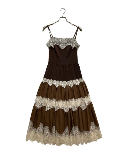 HER LIP TO（ハーリップトゥ）HER LIP TO (ハーリップトゥ) Isa Tiered Lace Cami Dress/アイエスエーティアードレースキャミドレス ブラウン サイズ:Mの古着・服飾アイテム