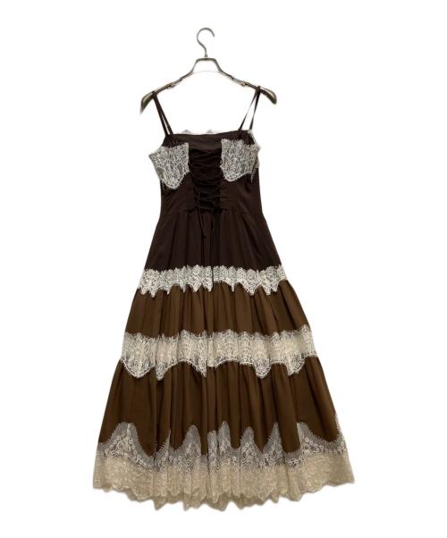 HER LIP TO（ハーリップトゥ）HER LIP TO (ハーリップトゥ) Isa Tiered Lace Cami Dress/アイエスエーティアードレースキャミドレス ブラウン サイズ:Mの古着・服飾アイテム