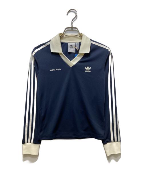adidas（アディダス）adidas (アディダス) Retro Stripe Logo Long Sleeve Tee／レトロストライプロゴロングスリーブティー） ネイビー サイズ:Sの古着・服飾アイテム