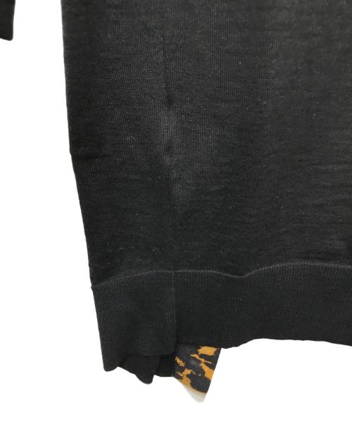 Yves Saint Laurent（イヴサンローラン）Yves Saint Laurent (イヴサンローラン) レオパードシルクライン ウールニットカーディガン ブラック サイズ:Sの古着・服飾アイテム