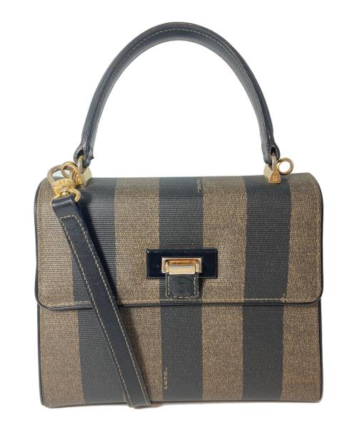 FENDI（フェンディ）FENDI (フェンディ) ペカン柄 ストライプ コーティングキャンバス 2WAYショルダーバッグ　ハンドバッグ　ショルダーバッグ ブラウン×ブラックの古着・服飾アイテム