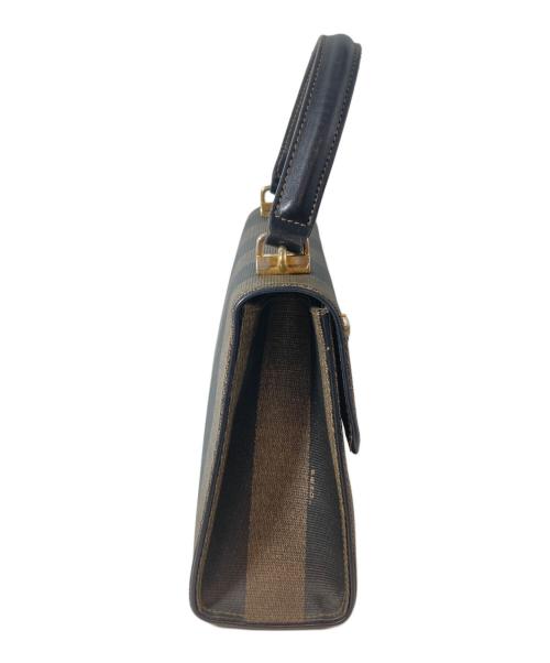 FENDI（フェンディ）FENDI (フェンディ) ペカン柄 ストライプ コーティングキャンバス 2WAYショルダーバッグ　ハンドバッグ　ショルダーバッグ ブラウン×ブラックの古着・服飾アイテム