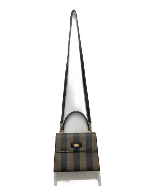 FENDI（フェンディ）FENDI (フェンディ) ペカン柄 ストライプ コーティングキャンバス 2WAYショルダーバッグ　ハンドバッグ　ショルダーバッグ ブラウン×ブラックの古着・服飾アイテム