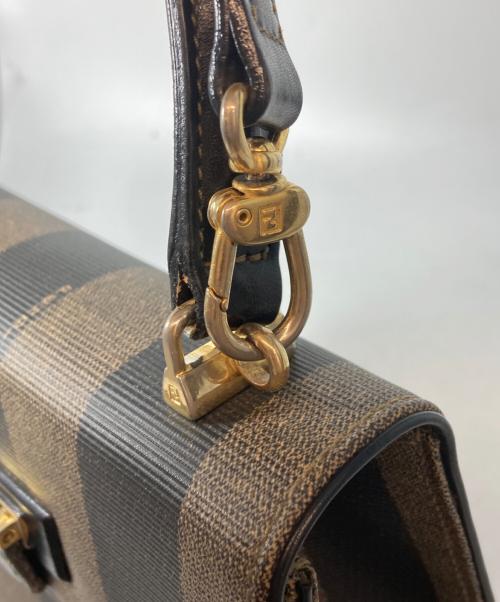 FENDI（フェンディ）FENDI (フェンディ) ペカン柄 ストライプ コーティングキャンバス 2WAYショルダーバッグ　ハンドバッグ　ショルダーバッグ ブラウン×ブラックの古着・服飾アイテム