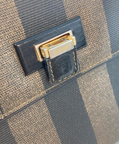 FENDI（フェンディ）FENDI (フェンディ) ペカン柄 ストライプ コーティングキャンバス 2WAYショルダーバッグ　ハンドバッグ　ショルダーバッグ ブラウン×ブラックの古着・服飾アイテム
