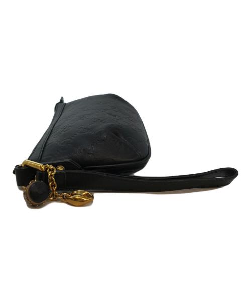 GUCCI（グッチ）GUCCI (グッチ) グッチシマレザー GG型押し バンブーチャーム リストレットポーチ　159913 ブラックの古着・服飾アイテム
