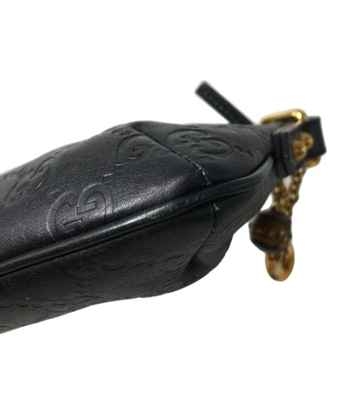 GUCCI（グッチ）GUCCI (グッチ) グッチシマレザー GG型押し バンブーチャーム リストレットポーチ　159913 ブラックの古着・服飾アイテム