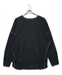 DISCOVERED（ディスカバード）の古着「ビッグシルエットダメージワッフルカットソー」｜ブラック