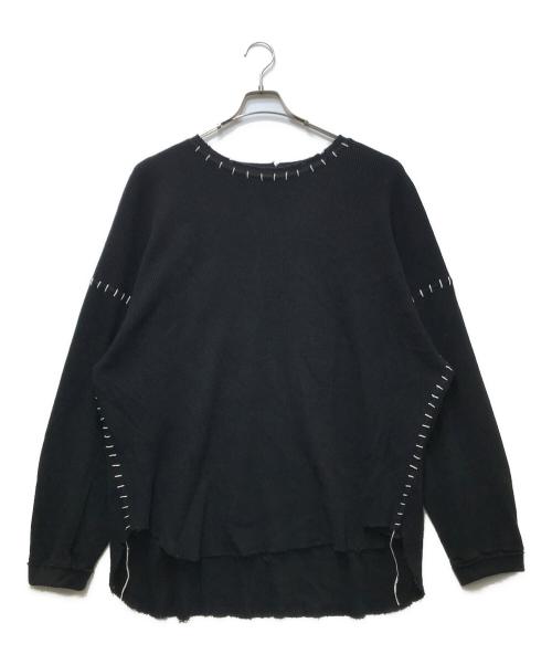 DISCOVERED（ディスカバード）DISCOVERED (ディスカバード) ビッグシルエットダメージワッフルカットソー ブラック サイズ:2の古着・服飾アイテム