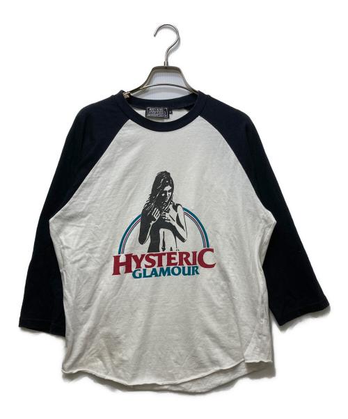 Hysteric Glamour（ヒステリックグラマー）Hysteric Glamour (ヒステリックグラマー) RAINBOW WOMAN レインボー ウーマン ラグラン 七分袖 シャツ ホワイト×ブラック サイズ:Mの古着・服飾アイテム