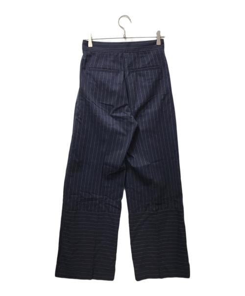 maison kitsune（メゾンキツネ）MAISON KITSUNE (メゾンキツネ) Double Pleats Striped Pants（ダブルプリーツストライプパンツ) ネイビー サイズ:34の古着・服飾アイテム