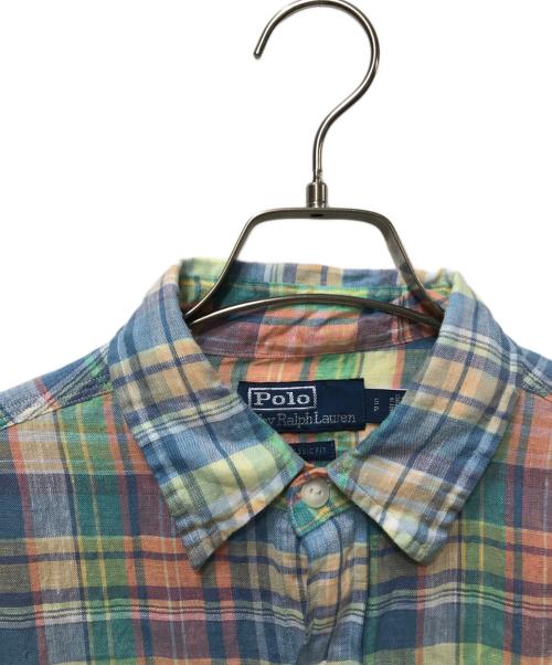 POLO RALPH LAUREN（ポロ・ラルフローレン）POLO RALPH LAUREN (ポロ・ラルフローレン) リネン マドラスチェック ロングスリーブシャツ ブルー サイズ:Sの古着・服飾アイテム