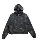 Unknown londonアンノウンロンドン）の古着「Outline Cross Rhinestone Zip Hoodie (アウトサイドクロス ラインストーン ジップフーディ) / スウェット パーカー」｜グレー